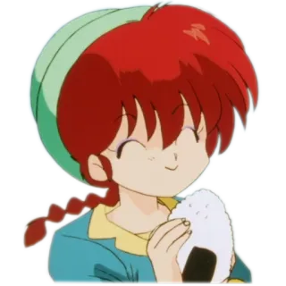 😌 anime, girl, red hair, onigiri, cute telegram sticker