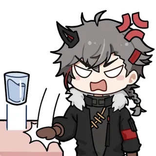 😤 アニメ, 怒り, 水, ガラス, テーブル telegram sticker
