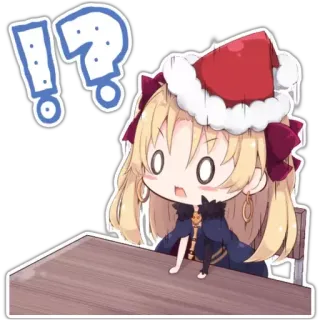 😨 Animé, Chibi, Noël, Bonnet de Père Noël, Dessin animé, Point d'interrogation, Point d'exclamation telegram sticker