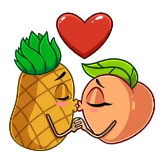 😘 piña, melocotón, fruta, beso, amor, corazón, pareja, lindo telegram sticker