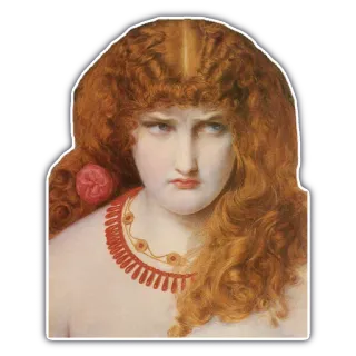 ☹️ retrato, mujer, pelo rojo, arte, pintura, collar telegram sticker