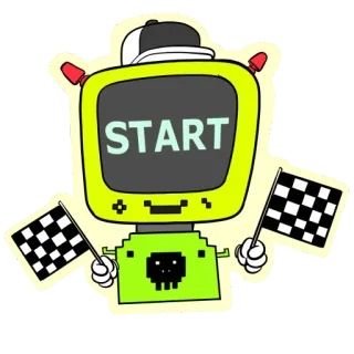 🎮 START robot, départ, course, drapeau, vert néon, crâne telegram sticker