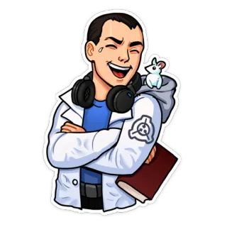 😂 scientist, book, lab coat, research, headphones, SCP Foundation telegram sticker