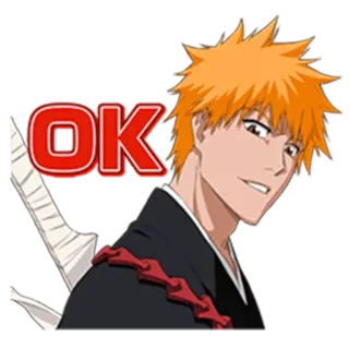 👍 Ichigo Kurosaki Bleach OK Anime, Ichigo, Bleach, Okay, Charakter, Orange Haare, Schwert telegram sticker