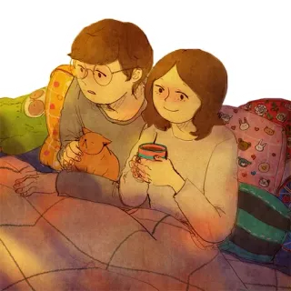 😯 пара, кот, уютный, любовь, милый, плед telegram sticker
