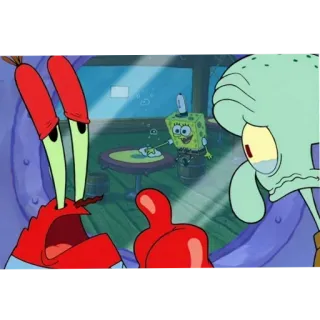 🥲 Mr. Krabs, Squidward, SpongeBob SquarePants SpongeBob SquarePants SpongeBob, Mr. Krabs, Squidward, looking out window, animation, cartoon, meme, Nickelodeon telegram sticker