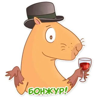 🍷 БОНЖУР! capybara, topi, anggur, bonjour, rusia telegram sticker