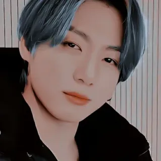 🌟 Jeon Jungkook kpop, piosenkarz, portret, niebieskie włosy, jungkook, bts whatsapp sticker