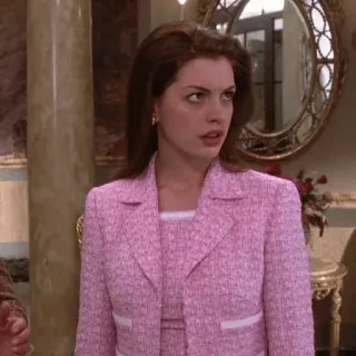 🌟 anne hathaway, áo vest hồng, bối rối, phản ứng, phụ nữ telegram sticker