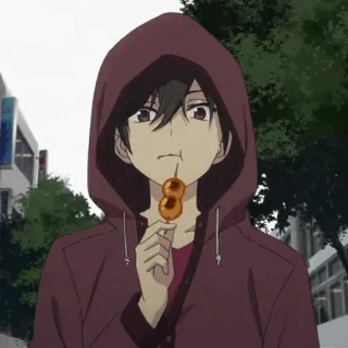 🥀 Anime, Garçon, Sweat à capuche, Snack, Dango, Dessin animé telegram sticker
