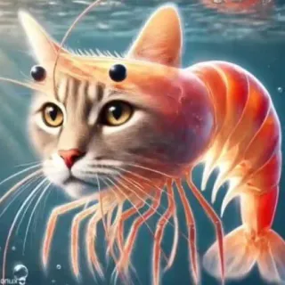 🤩 кот, креветка, гибрид, животное, существо, фэнтези, смешной telegram sticker