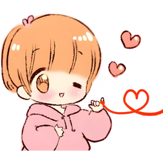 😍 dễ thương, kawaii, chibi, trái tim, tình yêu, dây tơ hồng, anime whatsapp sticker