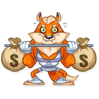💪 fox, money, weightlifting, cartoon, sports, finance, wealth telegram sticker
