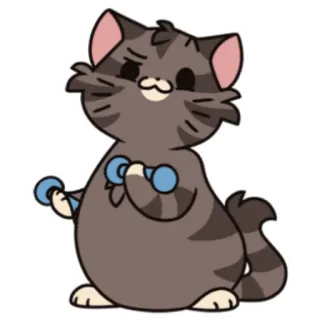 🏆 кот, упражнения, гантели, милый, животное, фитнес, мультфильм telegram sticker