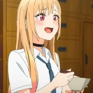 😍 Kitagawa Marin My Dress-Up Darling Anime, Mädchen, Essen, Süß, Blonde Haare telegram sticker