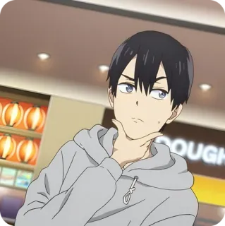 🤔 Anime, Chłopak, Myślenie, Szara Bluza z Kapturem telegram sticker