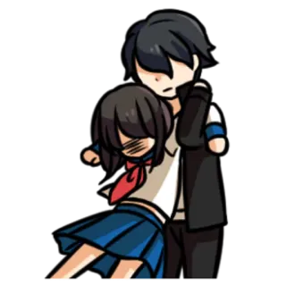 🤬 Anime, Couple, Uniforme scolaire, Chibi, Câlin, Amour, Affection, Romance telegram sticker