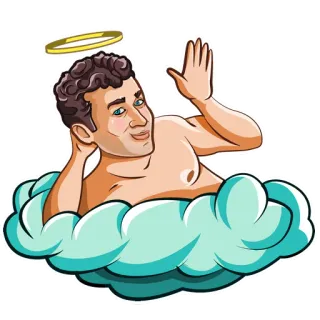 😇 นางฟ้า, เมฆ, สวรรค์, รัศมี, ผู้ชาย, การ์ตูน whatsapp sticker