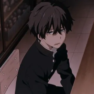 📜 Houtarou Oreki Hyouka anime, hyouka, houtarou oreki, character, sitting, bored, school uniform telegram sticker