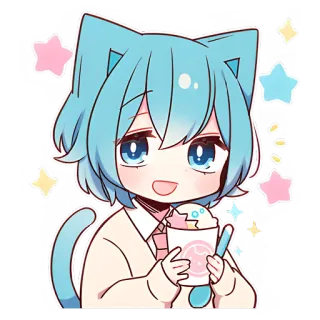 😍 อนิเมะ, มังงะ, คาวาอิ, น่ารัก, จิบิ, ไอศกรีม, หูแมว telegram sticker