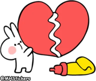 🤗 @MHStickers coração partido, triste, coelho, desenho animado, adesivo whatsapp sticker