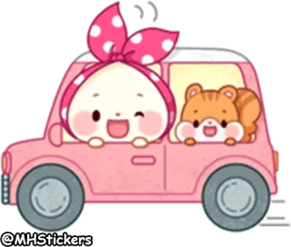 🚗 @MHStickers pegatina, lindo, coche, melocotón, ardilla, dibujos animados, kawaii whatsapp sticker