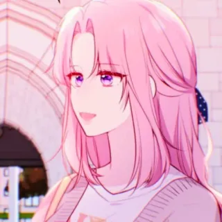 🎟 Anime, Kobieta, Różowe włosy, Fioletowe oczy, Kreskówka, Portret telegram sticker