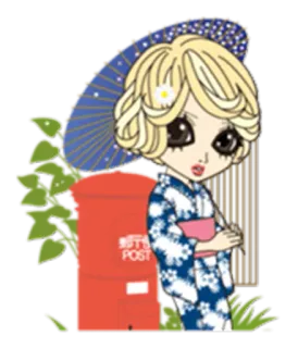 👩 日本 POST jepang, wanita, yukata, kotak pos, payung, lucu, anime telegram sticker