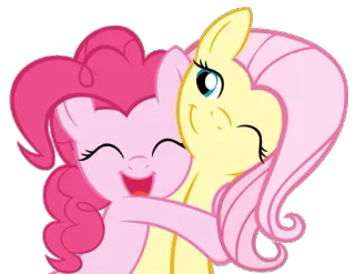 💕 Pinkie Pie, Fluttershy My Little Pony Пони, Мультфильм, Дружба, Объятие, Розовый, Желтый telegram sticker