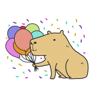 🥳 capivara, balões, animal, fofo, desenho animado, celebração telegram sticker