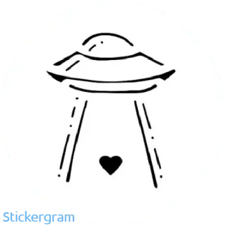 🛸 UFO, alien, spaceship, heart, extraterrestrial, flying saucer, minimalist, line art telegram sticker