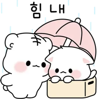 💬 힘내 carino, orso, gatto, kawaii, animali, incoraggiamento, illustrazione telegram sticker