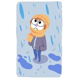 😓 비, 슬픔, 겨울, 캐릭터, 목도리, 모자 telegram sticker