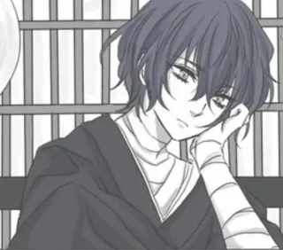 ✨ Anime, Mangá, Personagem, Retrato, Preto e branco, Triste telegram sticker