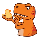 🦖 dinozaur, T-Rex, gumowa kaczka, kreskówka, pomarańczowy, myślenie telegram sticker