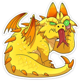 😜 smok, potwór, kreskówka, fantasy, mityczne stworzenie, naklejka, żółty, pomarańczowy telegram sticker