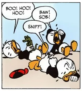 😭 BOO! HOO! HOO! BAW! SOB! SNIFF! cartone animato, piangendo, fumetto, anatra, triste, lacrime, singhiozzando whatsapp sticker