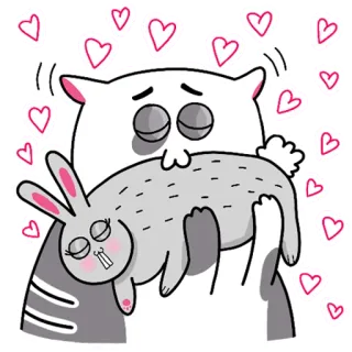 😘 แมว, กระต่าย, หัวใจ, การ์ตูน, น่ารัก, สัตว์, มิตรภาพ, ความรัก telegram sticker