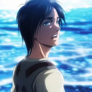 🗡 Eren Yeager Attack on Titan Anime, Eren Yeager, Ataque dos Titãs, Personagem, Oceano, Sério whatsapp sticker