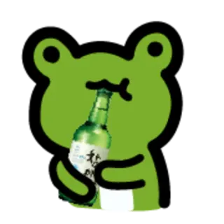 🍾 rã, álcool, bebida, soju, verde, desenho animado, fofo telegram sticker