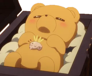 🐻 boneka beruang, peti mati, kematian, tidur, lucu, anime whatsapp sticker
