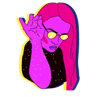 👑 Frau, Mädchen, pinke Haare, Brille, lila, bunt, Glitzer telegram sticker