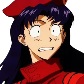 😦 Misato Katsuragi Neon Genesis Evangelion anime, Misato, Evangelion, shocked, surprised, red jacket, animation telegram sticker