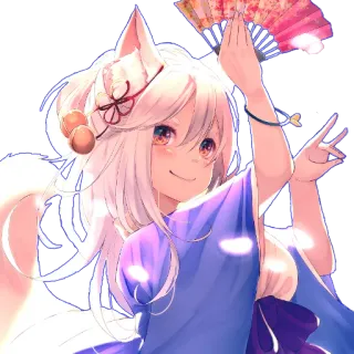 😌 Anime, Cô gái cáo, Kemonomimi, Fan, Dễ thương, Tóc trắng telegram sticker