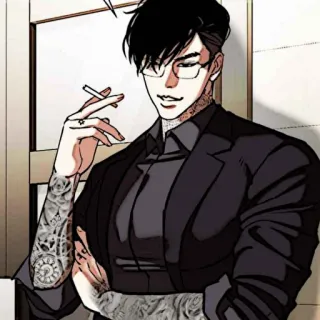 ⚖ мужчина, татуировки, костюм, сигарета, очки, курение telegram sticker