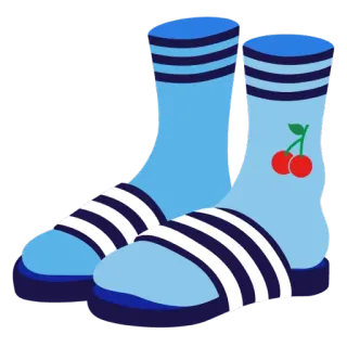 👣 kaus kaki, bergaris, biru, ceri, pakaian, alas kaki telegram sticker