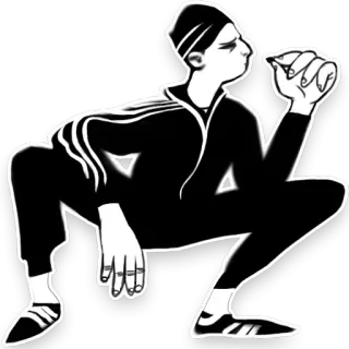 🥰 squatting, Eastern Europe, tracksuit, sneakers, black and white telegram sticker