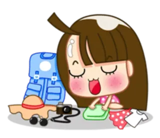 😌 girl, travel, packing, suitcase, cartoon, anime whatsapp sticker