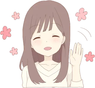 👋 anime girl, waving, cute, cartoon, flower telegram sticker