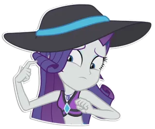 👉 Rarity Raridade, My Little Pony, Equestria Girls, Desenho animado, Personagem, Chapéu, Pensando telegram sticker